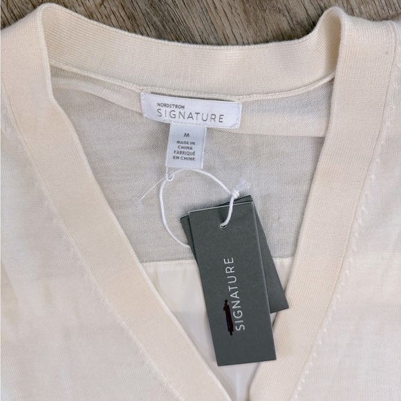 Nordstrom Signature • V Neck Mixed Media Cardigan - Picture 5 of 11